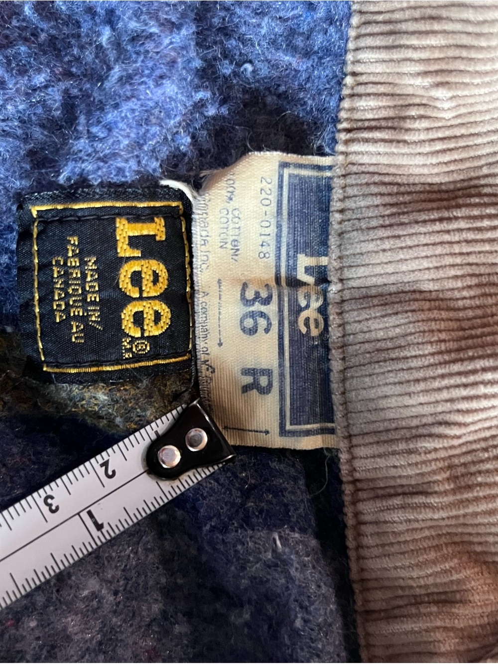Vintage 80s Lee Blanket Lined Denim Jacket Storm Rider Corduroy Collar Canadian - Picture 5 of 10